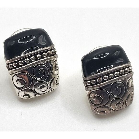 Napier Enamel and Silver tone Square Stud Earrings .5in - Picture 1 of 3
